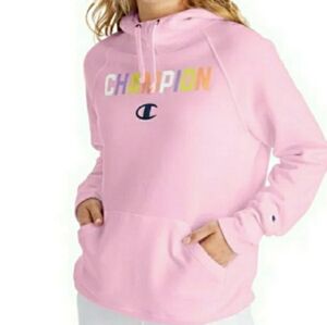 Champion Powerblend Logo Hoodie Sweatshirt Pink Ice Cream Graphic SZ Medum